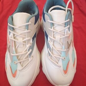 Women's White and Blue Athletic Shoes